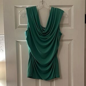 Chic Teal Drape Neck Blouse